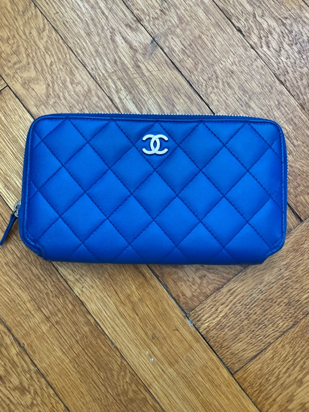 Vintage quilted blue Chanel leather wallet